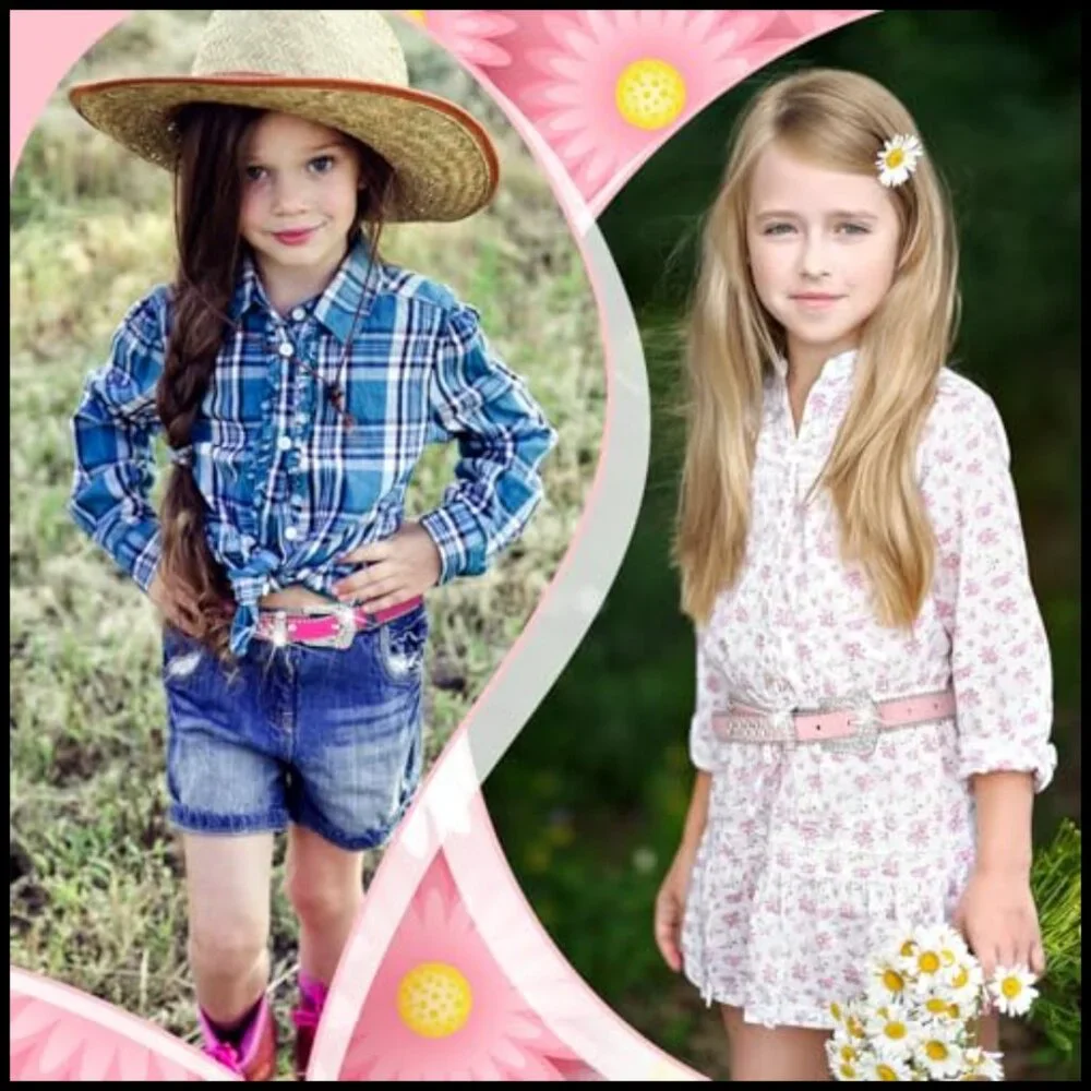 2 Pcs Kids Rhinestone Belt Girls Western Cowboy Belt with Bling Diamond Studded